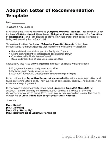 Printable Adoption Letter of Recommendation Document
