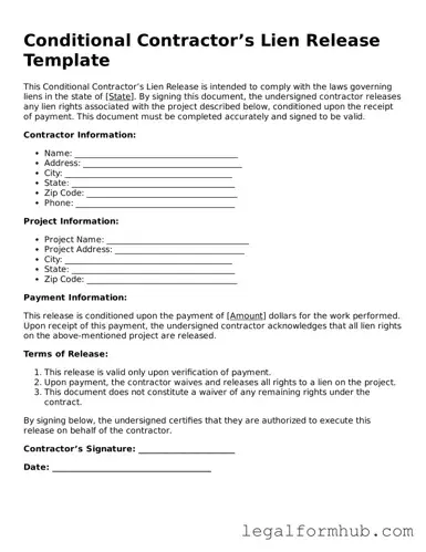 Printable Conditional Contractor’s Lien Release Document