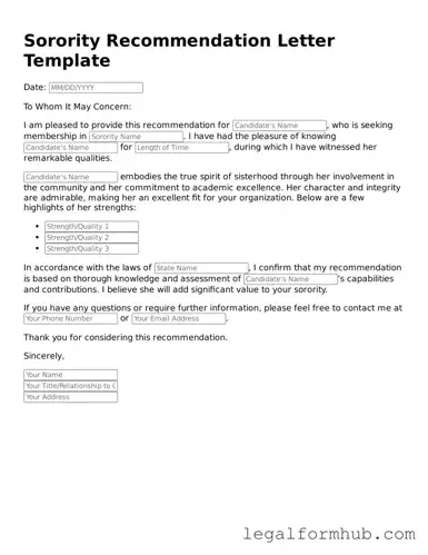 Printable Sorority Recommendation Letter Document
