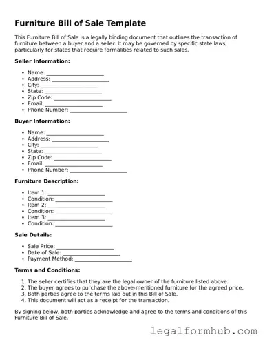 Printable Furniture Bill of Sale Document