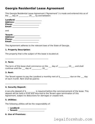 Free  Residential Lease Agreement Template for Georgia