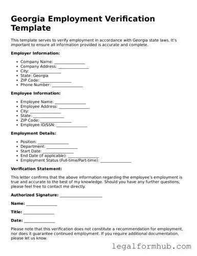 Free  Employment Verification Template for Georgia
