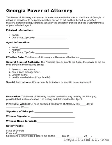Free  Power of Attorney Template for Georgia