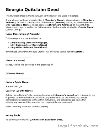 Free  Quitclaim Deed Template for Georgia