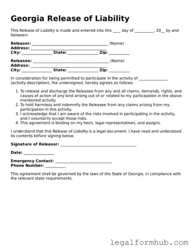Free  Release of Liability Template for Georgia