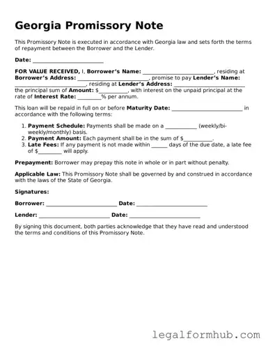 Free  Promissory Note Template for Georgia
