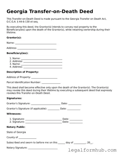 Free  Transfer-on-Death Deed Template for Georgia