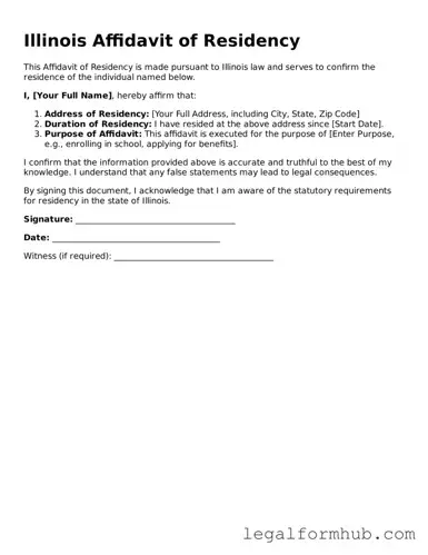 Free  Affidavit of Residency Template for Illinois