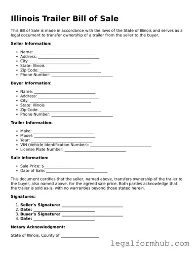 Free  Trailer Bill of Sale Template for Illinois