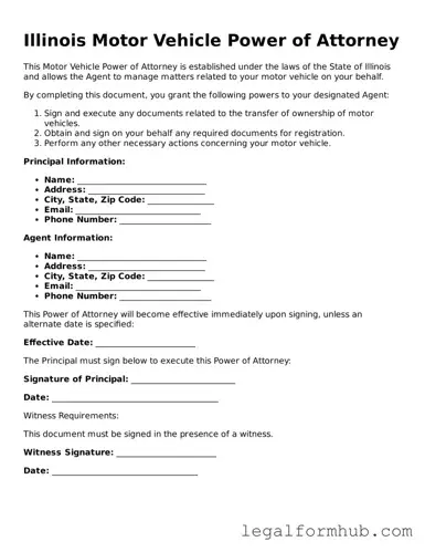Free  Motor Vehicle Power of Attorney Template for Illinois