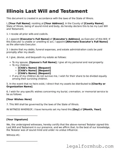 Free  Last Will and Testament Template for Illinois