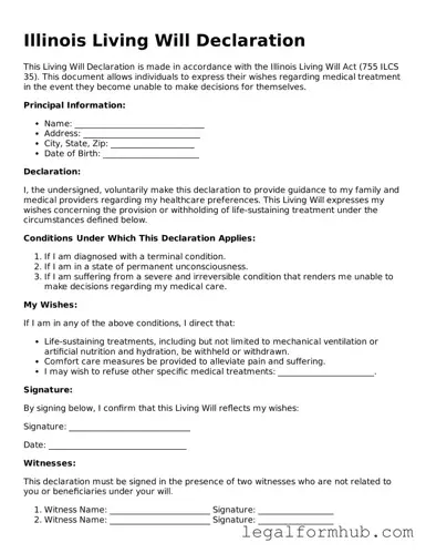 Free  Living Will Template for Illinois