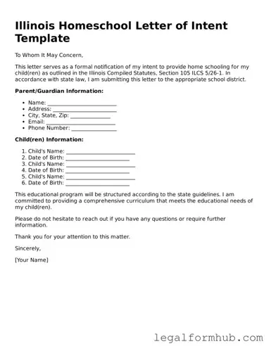 Free  Homeschool Letter of Intent Template for Illinois