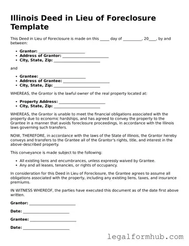 Free  Deed in Lieu of Foreclosure Template for Illinois