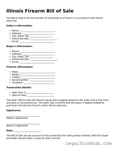 Free  Firearm Bill of Sale Template for Illinois