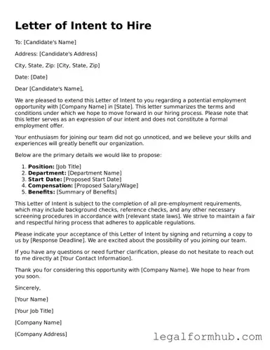 Printable Letter of Intent to Hire Document