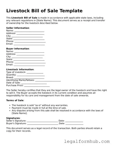 Printable Livestock Bill of Sale Document