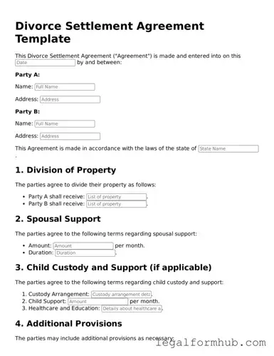 Printable Divorce Settlement Agreement Document