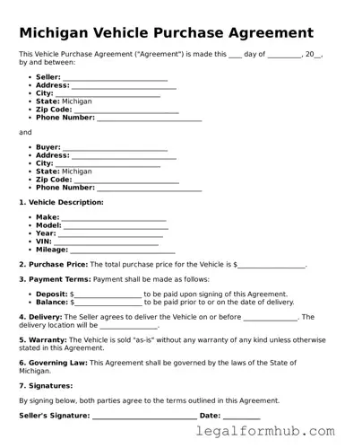 Free  Vehicle Purchase Agreement Template for Michigan
