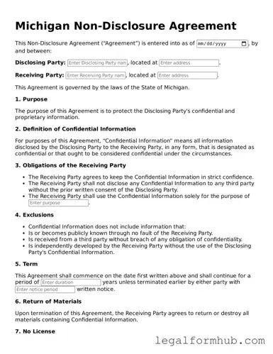 Free  Non-disclosure Agreement Template for Michigan
