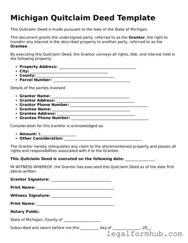 Free  Quitclaim Deed Template for Michigan
