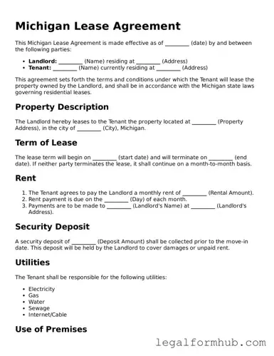 Free  Lease Agreement Template for Michigan