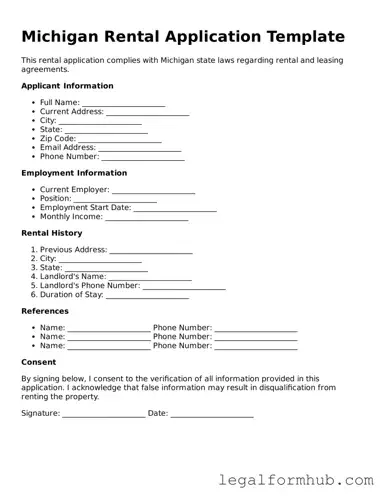 Free  Rental Application Template for Michigan