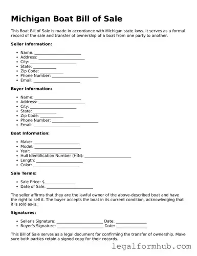 Free  Boat Bill of Sale Template for Michigan