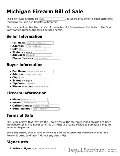 Free  Firearm Bill of Sale Template for Michigan