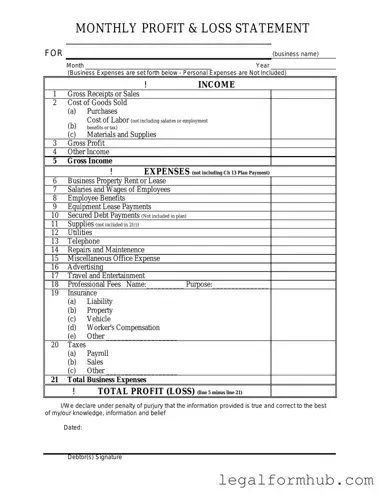 Fill Your Profit And Loss Form