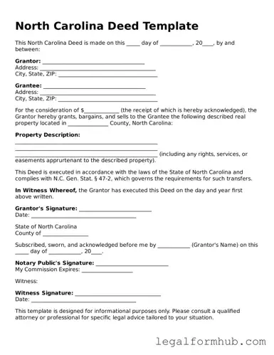 Free  Deed Template for North Carolina