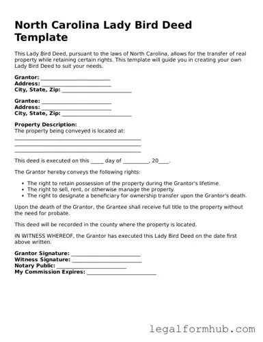 Free  Lady Bird Deed Template for North Carolina