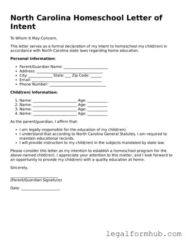 Free  Homeschool Letter of Intent Template for North Carolina
