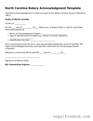 Free  Notary Acknowledgement Template for North Carolina