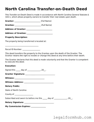 Free  Transfer-on-Death Deed Template for North Carolina