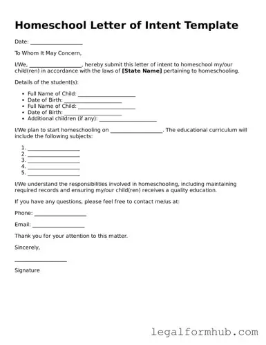 Printable Homeschool Letter of Intent Document