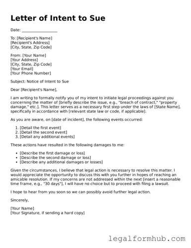Printable Letter of Intent to Sue Document
