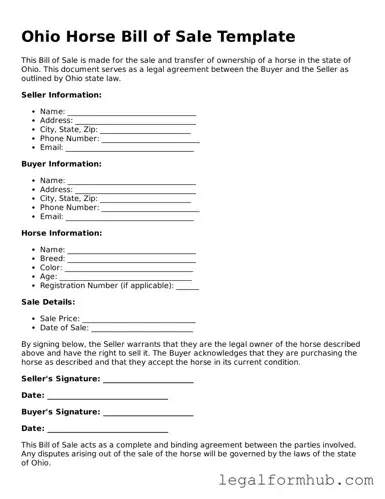 Free  Horse Bill of Sale Template for Ohio