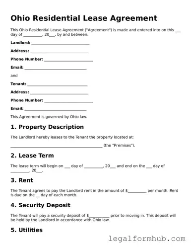 Free  Residential Lease Agreement Template for Ohio