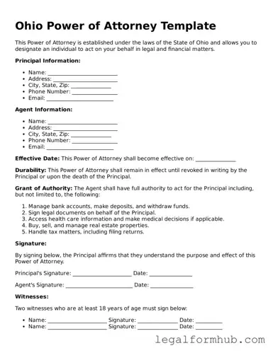 Free  Power of Attorney Template for Ohio