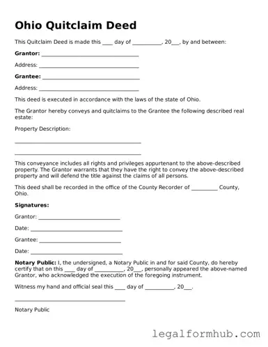 Free  Quitclaim Deed Template for Ohio