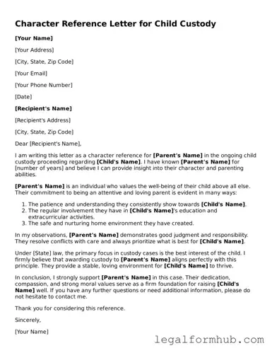 Printable Character Reference Letter for Child Custody Document