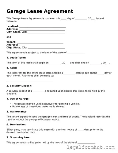 Printable Garage Lease Agreement Document
