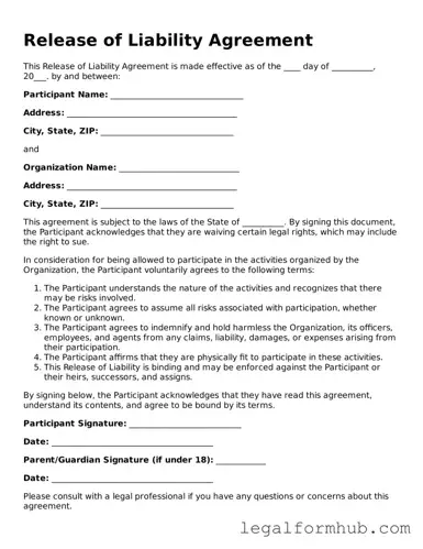 Printable Release of Liability Document