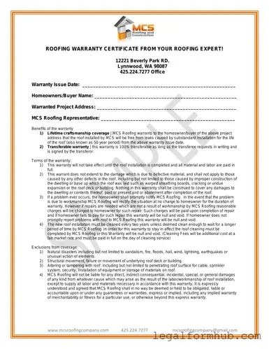 Fill Your Roofing Warranty Certificate Form