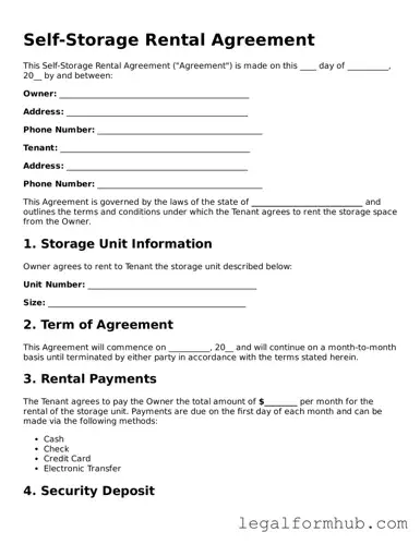 Printable Self-Storage Rental Agreement Document