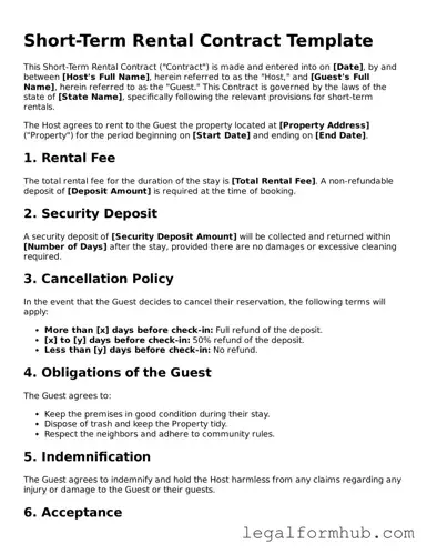 Printable Short-Term Rental Contract Document