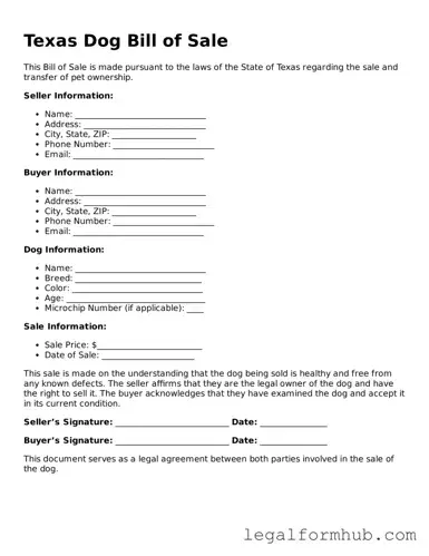Free  Dog Bill of Sale Template for Texas