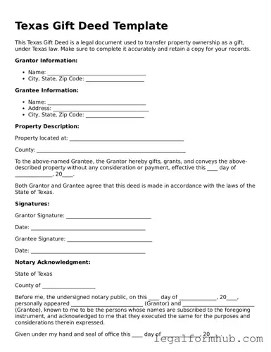 Free  Gift Deed Template for Texas