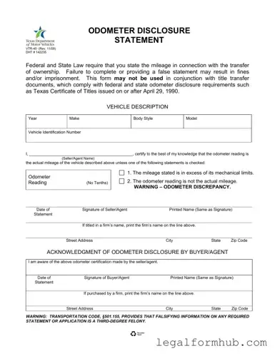 Fill Your Texas Odometer Statement Form